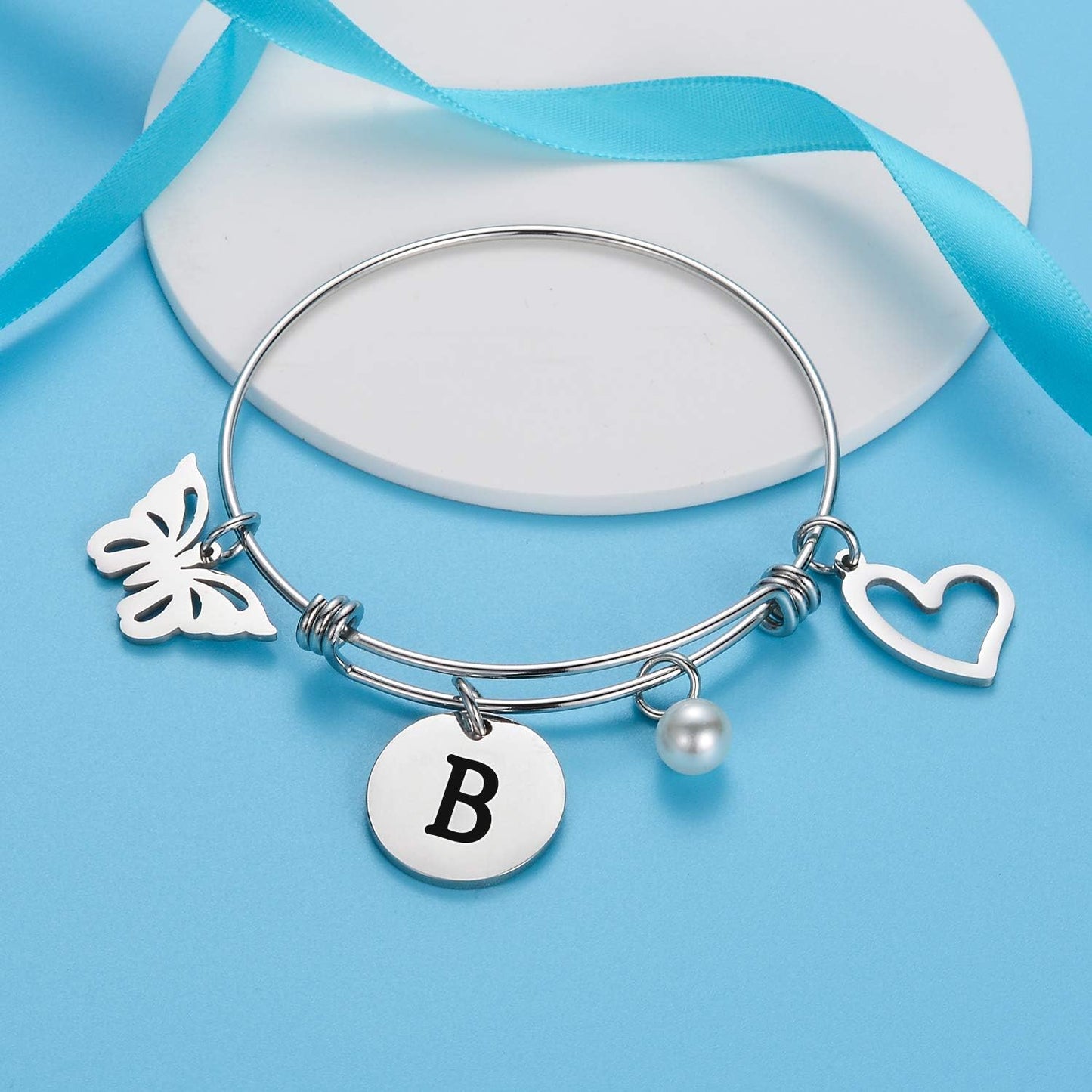 Initial Bracelet Charm Bracelets Heart Butterfly 26 Letters Alphabet Bracelet for Women Girls Letter Bracelet Personalized Jewelry