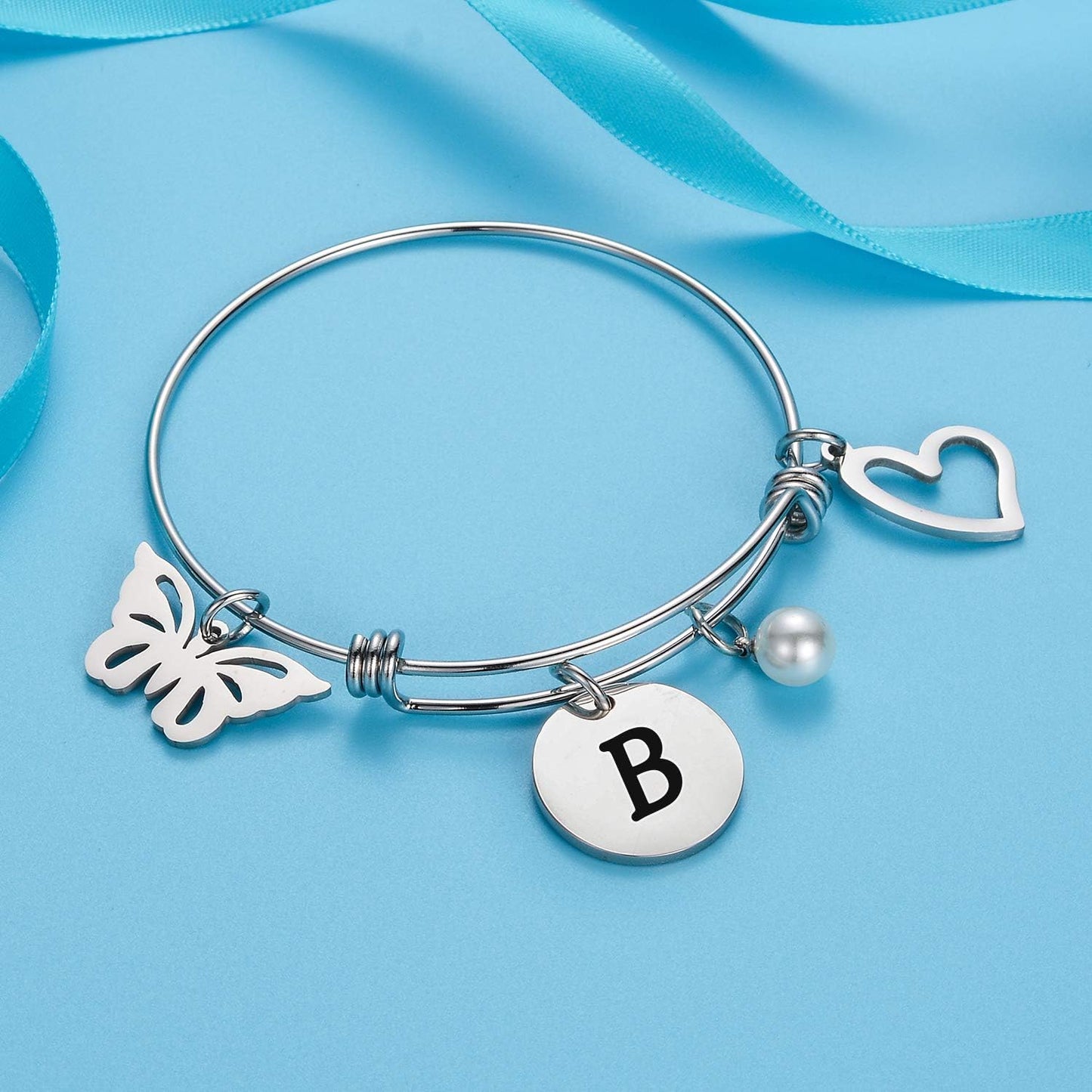 Initial Bracelet Charm Bracelets Heart Butterfly 26 Letters Alphabet Bracelet for Women Girls Letter Bracelet Personalized Jewelry