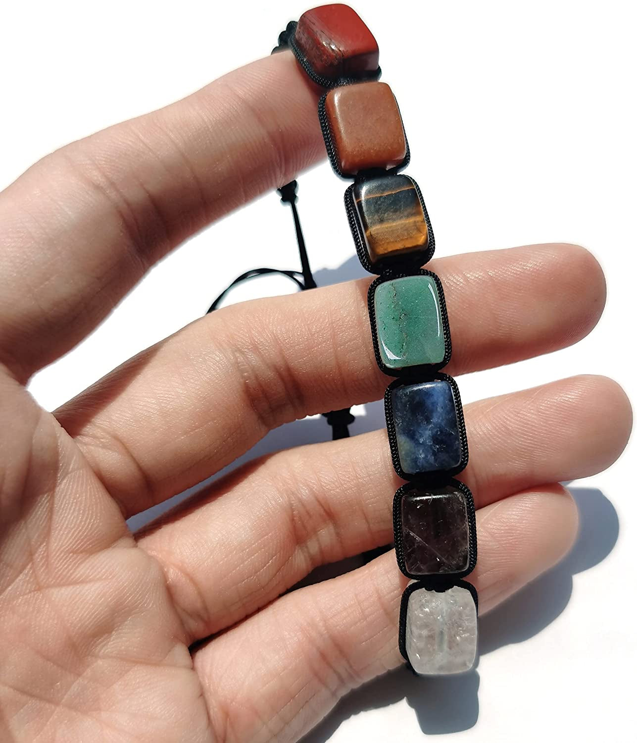 Genuine 7 Chakra Adjustable Bracelets for Women Men,Crystal Healing Stones Bracelets,Supernatural Reiki Stones Bead Bracelets,Natural Stone Braided Bracelets