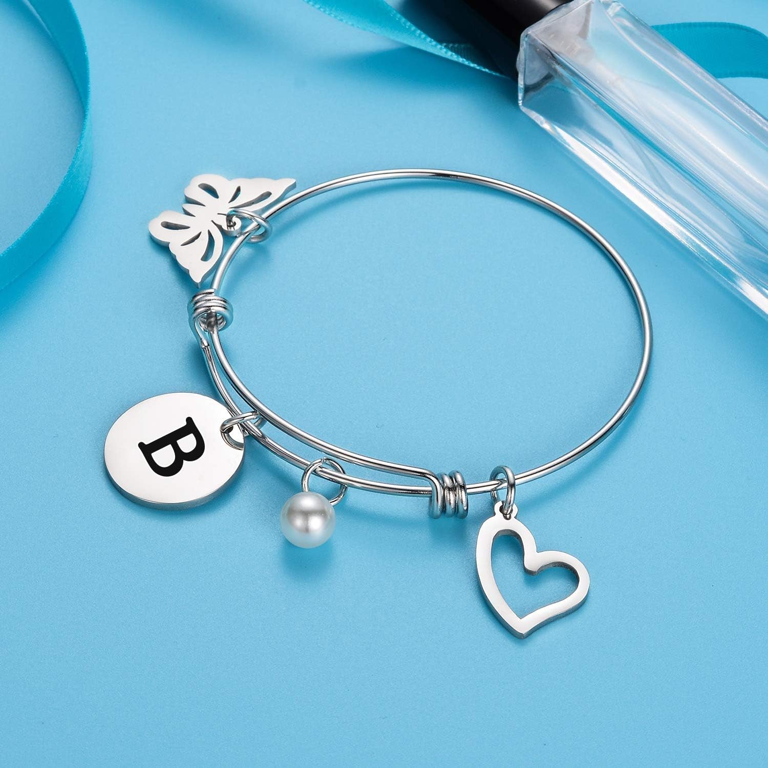 Initial Bracelet Charm Bracelets Heart Butterfly 26 Letters Alphabet Bracelet for Women Girls Letter Bracelet Personalized Jewelry