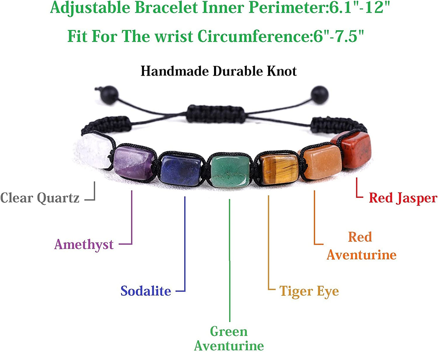 Genuine 7 Chakra Adjustable Bracelets for Women Men,Crystal Healing Stones Bracelets,Supernatural Reiki Stones Bead Bracelets,Natural Stone Braided Bracelets